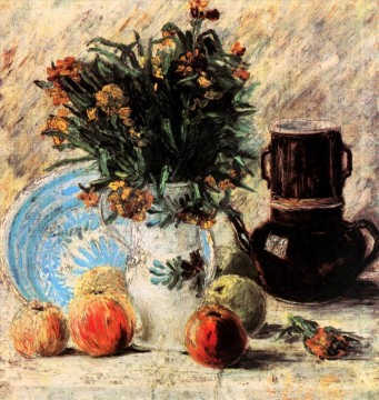  fruit Oil Painting - Vase with Flowers Coffeepot and Fruit Vincent van Gogh